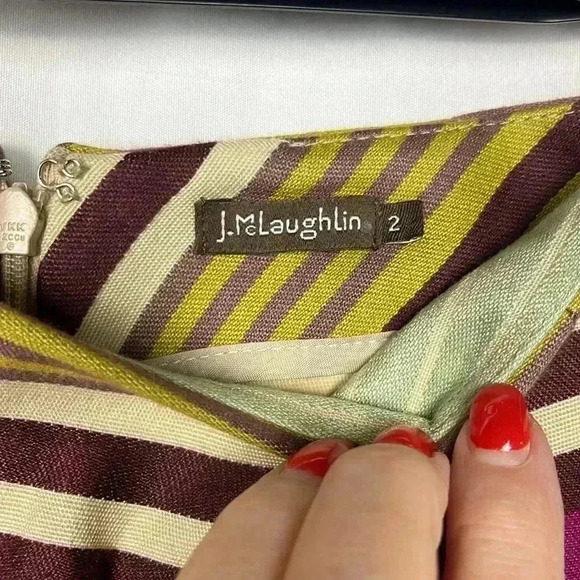 J. McLaughlin Womens Mini Skirt 2 Purple Gold Cream Pleated Back Zip Vintage EUC - Picture 2 of 9